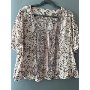 Lucky Brand L Y2K Top Paisley Ruffle Hem Spring Cottagecore Festival Blouse